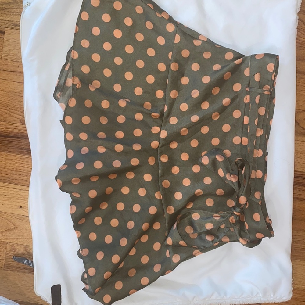 Olive and pink polka dot skort